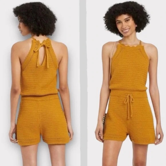 Target Pants - Universal Thread NEW crochet sleeveless halter romper marigold yellow large‎